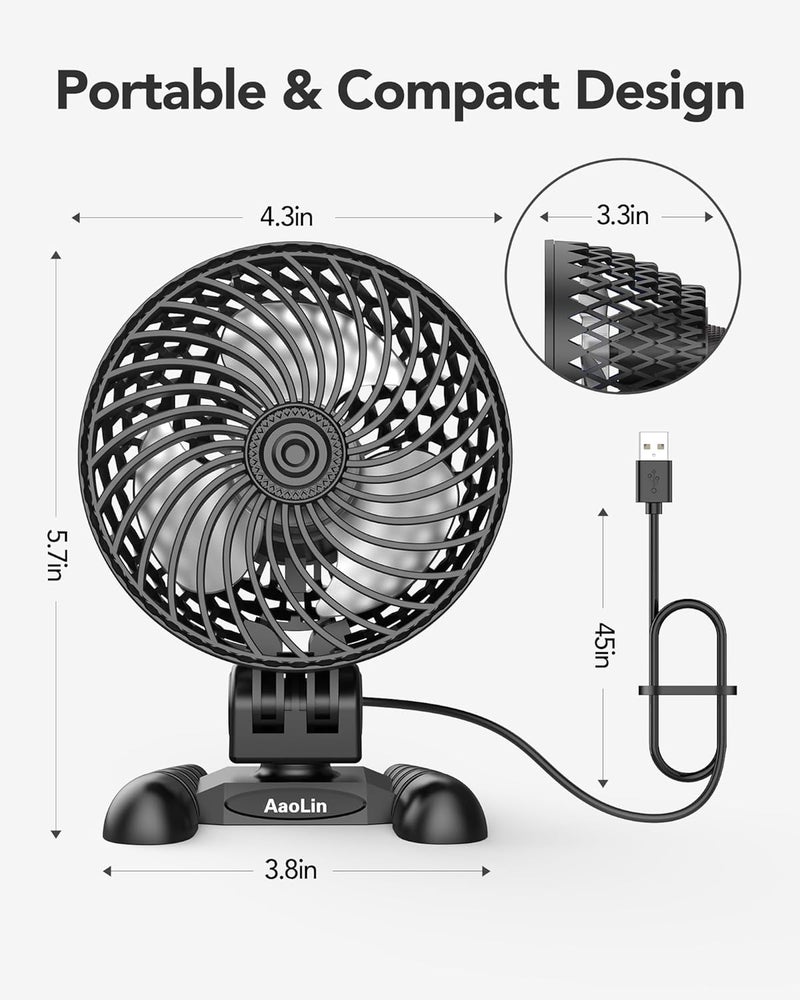 AaoLin USB Desk Fan, Table Fan with CVT Variable Speeds, Quiet Portable, Desktop Mini Personal Fan for Room, Home, Office (Black-02) - Image 5